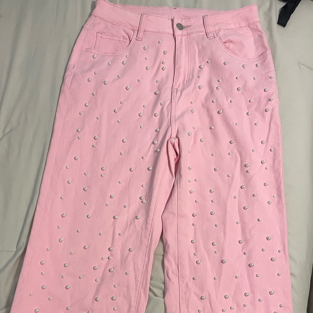 Pink Women’s Bottoms with Pearl Embellishments